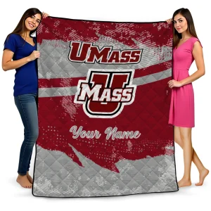 personalized umass minutemen brushstroke layers red quilt blanket best selling