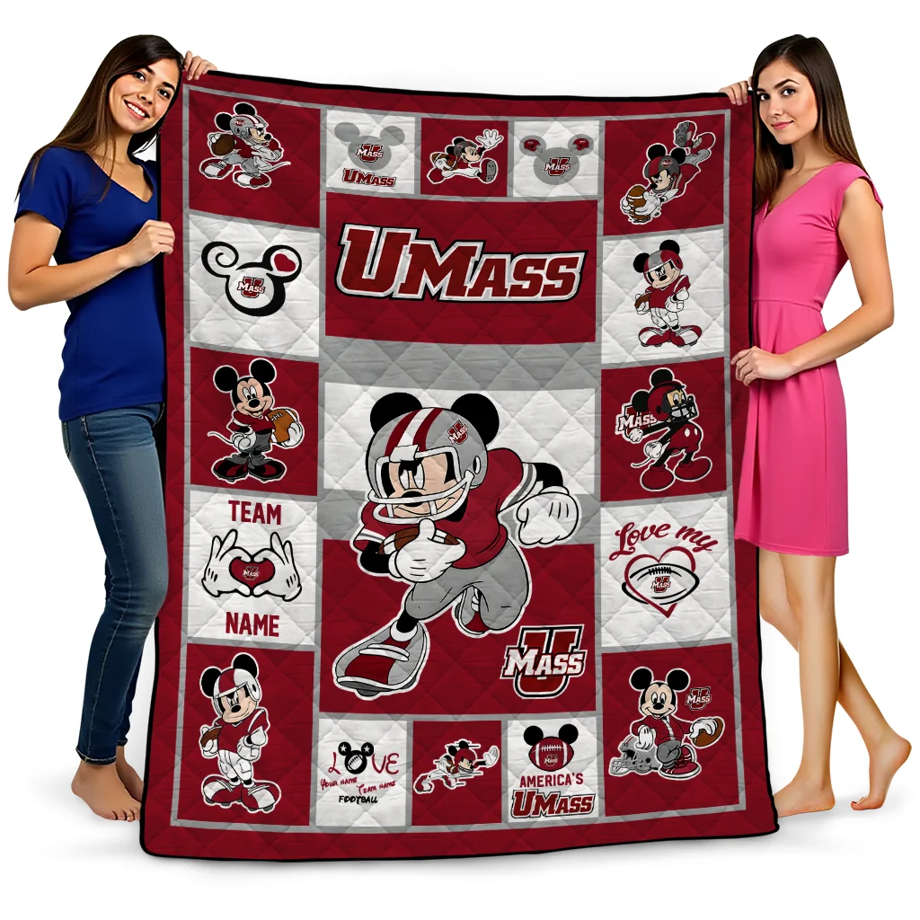 personalized umass minutemen mickey crimson red white quilt blanket best selling personalized umass minutemen mickey crimson red white quilt blanket best selling