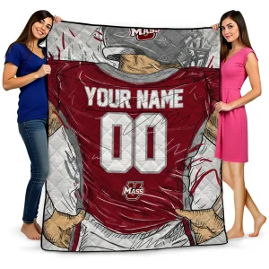 personalized umass minutemen player sketch red gray quilt blanket best selling