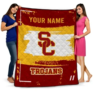 personalized usc trojans grunge patch red white quilt blanket best selling