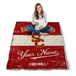 personalized usc trojans hibiscus burst red white quilt blanket best selling