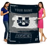 personalized utah state aggies grunge patch navy white quilt blanket best selling