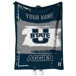 personalized utah state aggies grunge patch navy white quilt blanket best selling