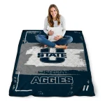 personalized utah state aggies grunge patch navy white quilt blanket best selling