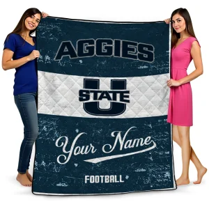 personalized utah state aggies hibiscus burst navy white quilt blanket best selling