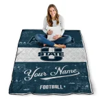 personalized utah state aggies hibiscus burst navy white quilt blanket best selling