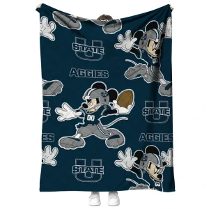 personalized utah state aggies mickey football navy quilt blanket fashion forward