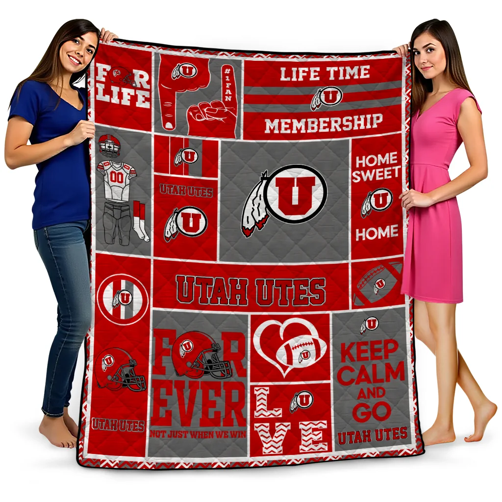 personalized utah utes helmet passion red quilt blanket best selling