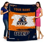 personalized utep miners grunge patch blue white quilt blanket best selling