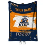 personalized utep miners grunge patch blue white quilt blanket best selling