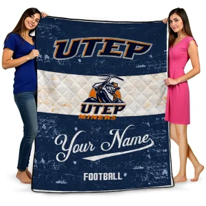 personalized utep miners hibiscus burst blue white quilt blanket best selling