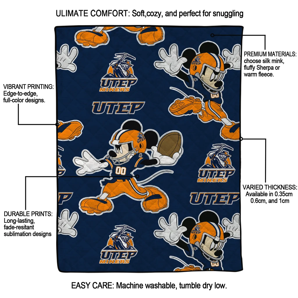 personalized utep miners mickey football blue quilt blanket latest model personalized utep miners mickey football blue quilt blanket latest model
