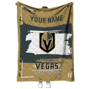 personalized vegas golden knights grunge patch tan white quilt blanket fashion forward