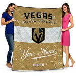 personalized vegas golden knights pinstripe lines tan white quilt blanket best selling