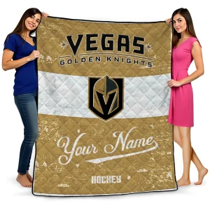 personalized vegas golden knights pinstripe lines tan white quilt blanket best selling