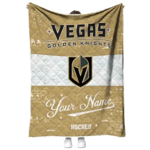 personalized vegas golden knights pinstripe lines tan white quilt blanket fashion forward