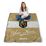 personalized vegas golden knights pinstripe lines tan white quilt blanket best selling