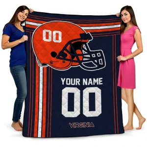 personalized virginia cavaliers helmet theme blue quilt blanket best selling