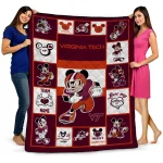 personalized virginia tech hokies mickey crimson maroon white quilt blanket best selling