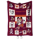 personalized virginia tech hokies mickey crimson maroon white quilt blanket best selling