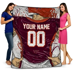 personalized virginia tech hokies player sketch maroon gray quilt blanket best selling