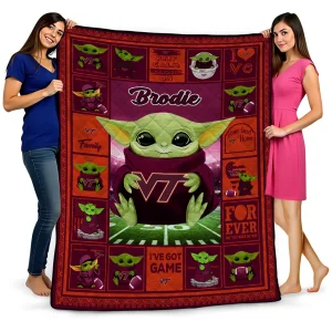 personalized virginia tech hokies yody baby pattern maroon quilt blanket best selling