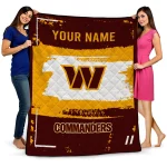 personalized washington commanders grunge patch burgundy white quilt blanket best selling