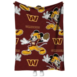 personalized washington commanders mickey football burgundy quilt blanket fashion forward
