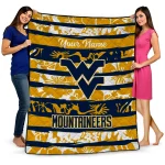 personalized west virginia mountaineers layered florals blue white quilt blanket best selling