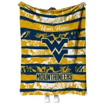 personalized west virginia mountaineers layered florals blue white quilt blanket best selling