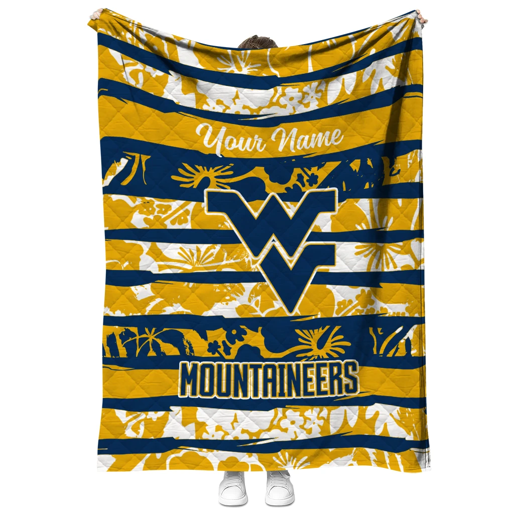 personalized west virginia mountaineers layered florals blue white quilt blanket fashion forward