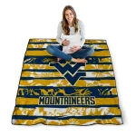 personalized west virginia mountaineers layered florals blue white quilt blanket best selling