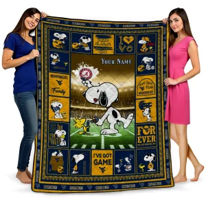 personalized west virginia mountaineers snoopy coach blue quilt blanket best selling