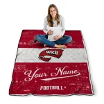 personalized western kentucky hilltoppers hibiscus burst red white quilt blanket best selling