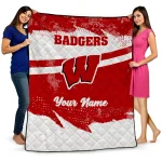 personalized wisconsin badgers brushstroke layers red quilt blanket best selling