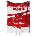 personalized wisconsin badgers brushstroke layers red quilt blanket best selling