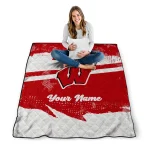 personalized wisconsin badgers brushstroke layers red quilt blanket best selling