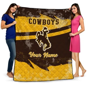 personalized wyoming cowboys brushstroke layers brown quilt blanket best selling