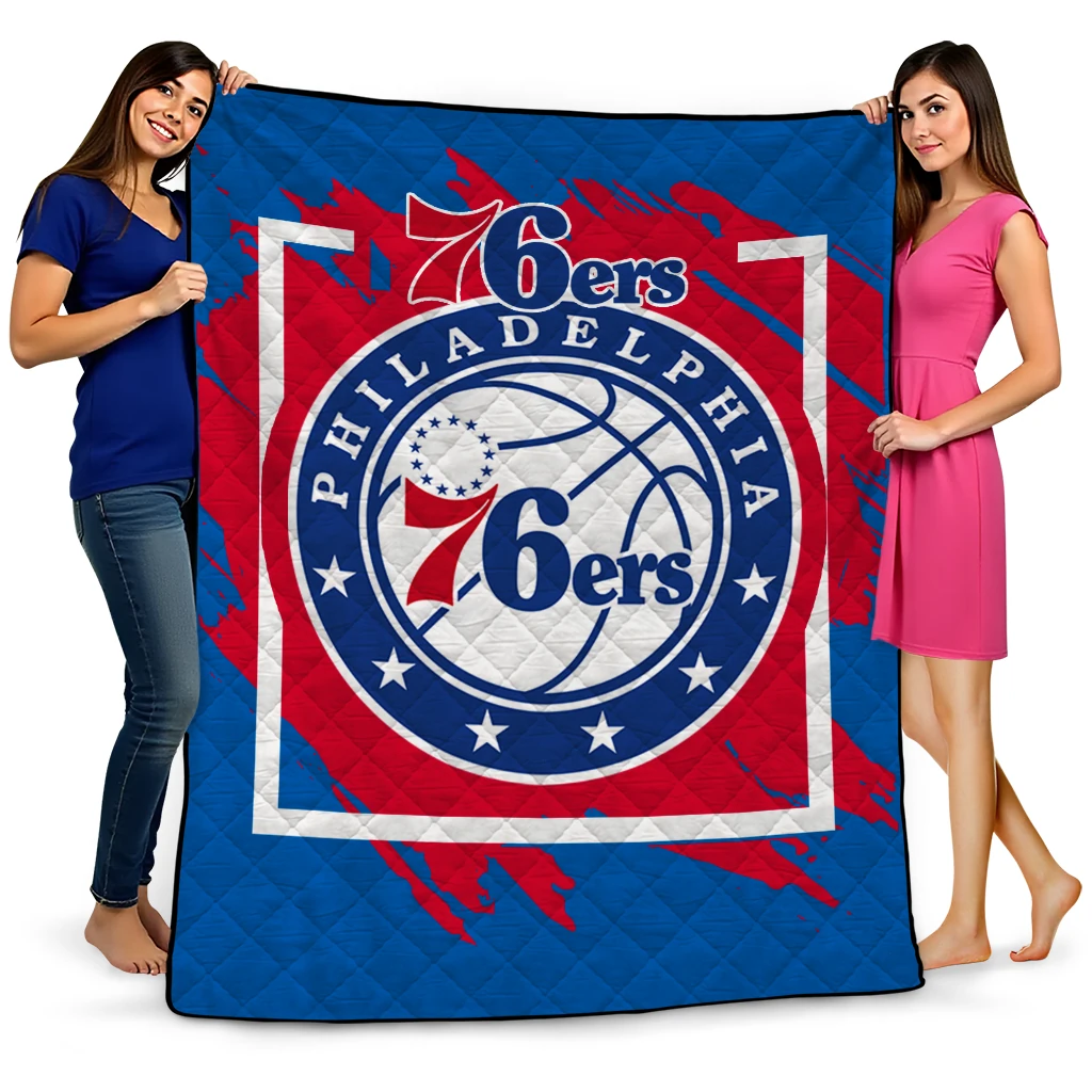 philadelphia 76ers block border blue quilt blanket best selling