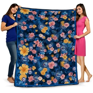 philadelphia 76ers hibiscus foliage blue quilt blanket best selling