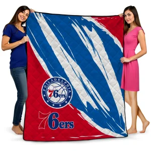philadelphia 76ers stroke art blue white quilt blanket best selling