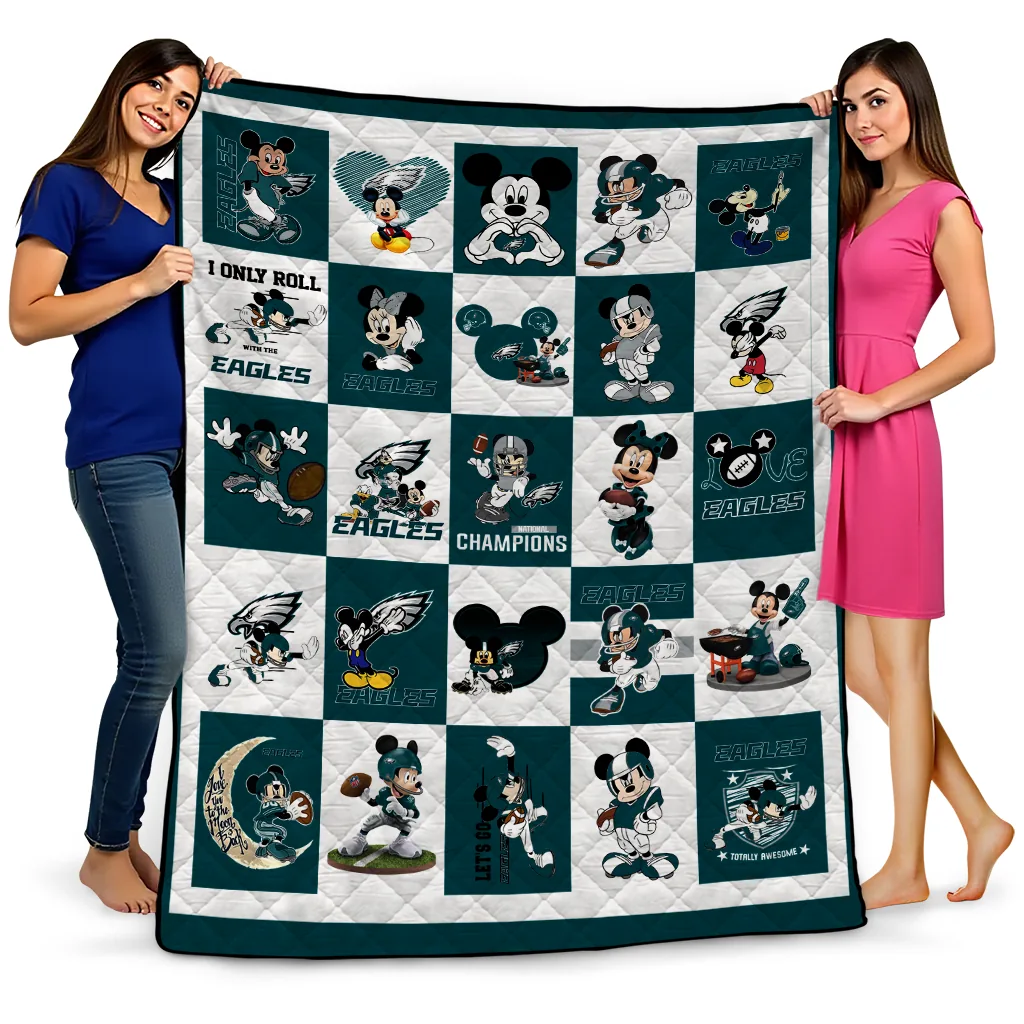 philadelphia eagles mickey pattern green white quilt blanket best selling