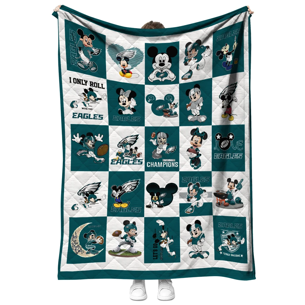 philadelphia eagles mickey pattern green white quilt blanket fashion forward