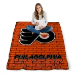 philadelphia flyers brick grid orange quilt blanket best selling