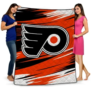 philadelphia flyers wild lines orange white quilt blanket best selling