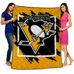 pittsburgh penguins block border yellow quilt blanket best selling