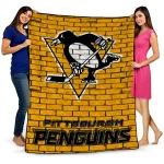 pittsburgh penguins brick grid yellow quilt blanket best selling