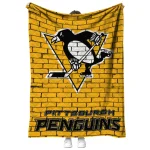 pittsburgh penguins brick grid yellow quilt blanket best selling