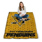 pittsburgh penguins brick grid yellow quilt blanket best selling