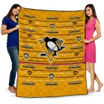 pittsburgh penguins handdrawn stripes yellow quilt blanket best selling